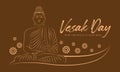 Vesak day with abstract line border drawing the Buddha meditated and lotus flower on brown background vector design