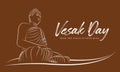 Vesak day with abstract white line border the Buddha meditated and enlightened on brown background vector design