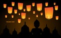 Happy Vesak Day with lantern and temple