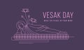 Vesak day banner with abstract modern line drawing The Buddha entering nibbana on the lotus flower vector design