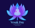 Vesak day banner with buddha in Purple blue Lotus sign vector design