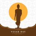 Vesak day banner with Buddha Sign Stand Up on lotus and full moon on lotus abstract texture background vector design