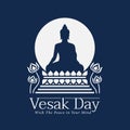 Vesak day banner with buddha sit lotus and circle full moon on blue background vector design