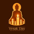 Vesak day banner with candle light for remember the Lord Buddha in buddha sign frame on dark brown background vector design Royalty Free Stock Photo