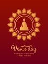 Vesak day banner card with Gold Buddha sign in Lotus circle frame vector design