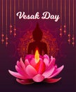 Vesak Day Banner with Gautama Buddha and candle lotus Poster Vector Illustration. Social media post, website header, promotion, Royalty Free Stock Photo