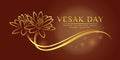 Vesak day banner with gold abstract line drawing Two lotus flowers sign on circle moon light and brown background vector design