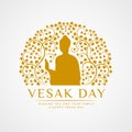 Vesak day banner with gold The Buddha in circle abstract Bodhi branch sign vector design