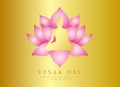 Vesak day banner with gold buddha Meditate in pink lotus and gold background vector design
