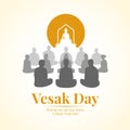 Vesak day banner with Group of Buddhists are Meditation and Buddh statue sign vector design Royalty Free Stock Photo