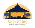 Vesak day banner with The Lord Buddha preached to the monks in the ashram at night time vector design