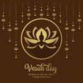 Vesak day banner with Lotus Hangers and Buddha hand on lotus in circle frame sign design