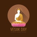 Vesak day banner with modern The Lord Buddha meditated on lotus sign in brown circle and dark brown background vector design