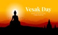 Vesak day banner with Silhouette Big Buddha statue on mountain view in evening time vector design