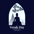 Vesak Day Banner With Silhouette Buddha Statue Sign In Window View Design