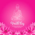 Vesak day banner with white abstract line buddha and pick lotus on pink background vector design