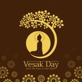 Vesak day banner with Yellow The lord buddha Meditate under bodhi tree and circle full moon sign on brown background vector design Royalty Free Stock Photo