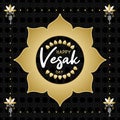 Vesak Day card of gold lotus and bodhi tree leaf