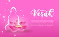 Vesak Day card template of pink lotus and candle