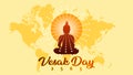 Vesak day greeting banner with Buddhist silhouette and world map background