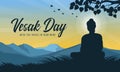 Vesak day with scenery Silhouette The Lord Buddha meditated intuit under Bodhi trees and radiance light vector design Royalty Free Stock Photo