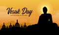 Vesak day with Silhouette A large meditation statue of the Buddha in Borobudur temple vector design