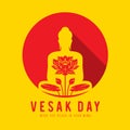 Vesak day wish the peace in your mind - Buddha meditated in red circle with lotus in center body on yellow background vector Royalty Free Stock Photo