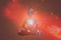 Vesak,silhouette of a buddha on a background of space, light from within from the soul and mind, Element of the image provided by