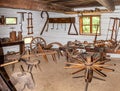 traditional historical carpentry workshop interior in a timbered cottage from the 19th century in central europe