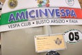 Vespa Piaggio historic motorcycle registration plate. Vespa club