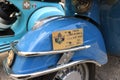 Vespa Piaggio historic motorcycle registration plate. Vespa club