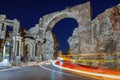 Vespasian gate to the ancient city of Side at night Royalty Free Stock Photo