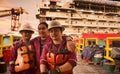 Marine crew get ready during arrival at accommodation work barge Royalty Free Stock Photo