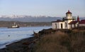 Vessel Passing West Point Lighthouse Puget Sound Seattle Washington Royalty Free Stock Photo
