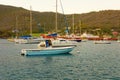 Vessels anchored at admiralty bay, bequia Royalty Free Stock Photo