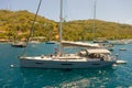 Vessels anchored at admiralty bay, bequia Royalty Free Stock Photo