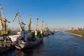 The vessels in port standing on unloading