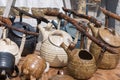 Vessels, teapots in rustic style. Clay crafting, Stoneware, Earthenware, Ceramic art. Tough and practical, utilitarian ware for