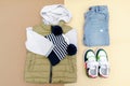 Vest,jumper,hooded sweatshirt,knitted hat,jeans pants with sneakers.Set of baby children's clothes,clothing