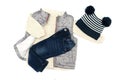 Vest,jumper,sweater,jeans pants,knitted hat.baby children clothes,accessories for autumn,winter Royalty Free Stock Photo