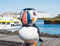 Statue of Puffin in the port of island Heimaey