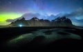 Vestrahorn mountain with Aurora borealis, Iceland Royalty Free Stock Photo