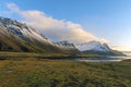 Vestrahorn snow mountain and Stokksnes beach near blue lake in H Royalty Free Stock Photo