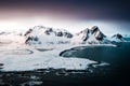 Vestrahorn, Vesturhorn, and Stokksnes, stunnig frozen hills near the beach and sea in the winter