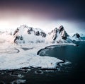 Vestrahorn, Vesturhorn, and Stokksnes, stunnig frozen hills near the beach and sea in the winter