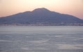 Vesuvius with part of the coast and the Gulf of Naples photographed by the Sorrento coast at sunset Royalty Free Stock Photo