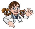 Vet Cartoon Character Pointing Sign