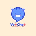 Vet chat icon. Veterinary Doctor online logo. Speech bubble with face of cat.