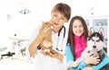 Vet and child and pets