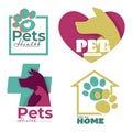 Vet clinic or animal shelter dog and cat isolated icons